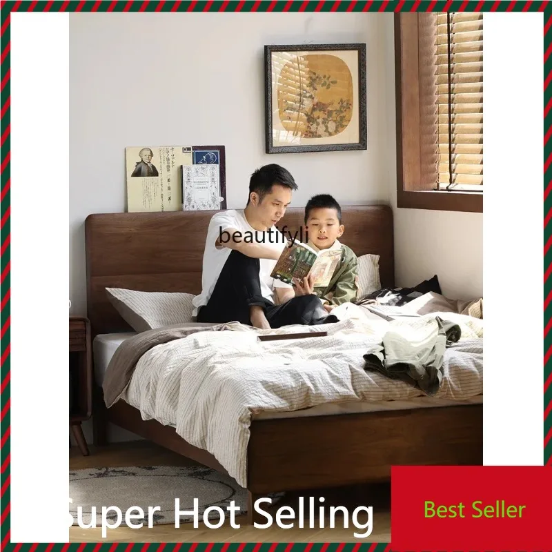 

K132 North American black walnut 1.5 meters solid wood bed modern simple 1.8 meters double bed master bedroom, small apartment