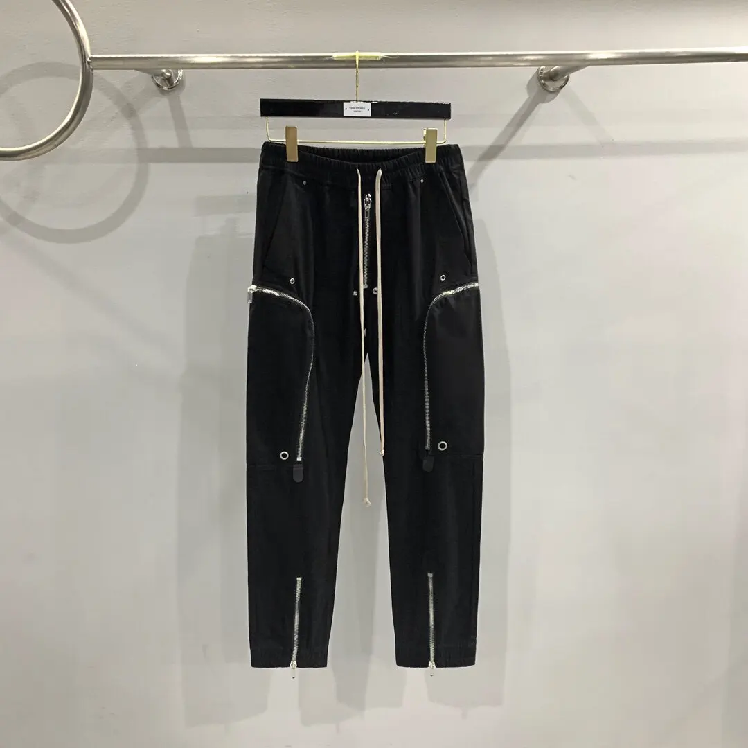 Dark American Workwear Style Multi-Zipper Loose Waist Design Spring Summer New Fashion Casual Straight Leg Long Pants Men