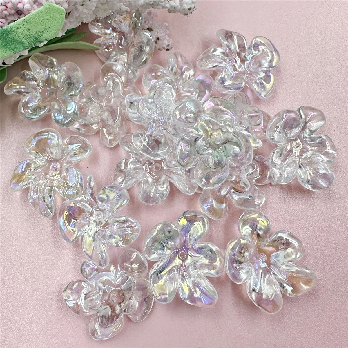 10pcs Irregular Big Flower Beads Acrylic Transparent Pendants Jewelry Marking DIY Handmade Material