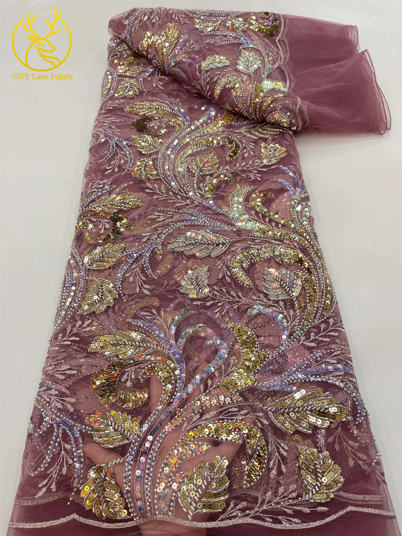 Luxuriöser Goldener Afrikanischer Perlen-Pailletten-Spitzenstoff 2026 Eleganter Französischer Stickerei-Tüllspitzenstoff Nigerianisches Party-Hochzeitskleid – Detail 19