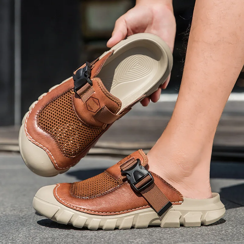 

Plus Size Handmade Casual Comfortable Baotou Slippers Anti Slip Beach Sandals Men's Clogs Shoes