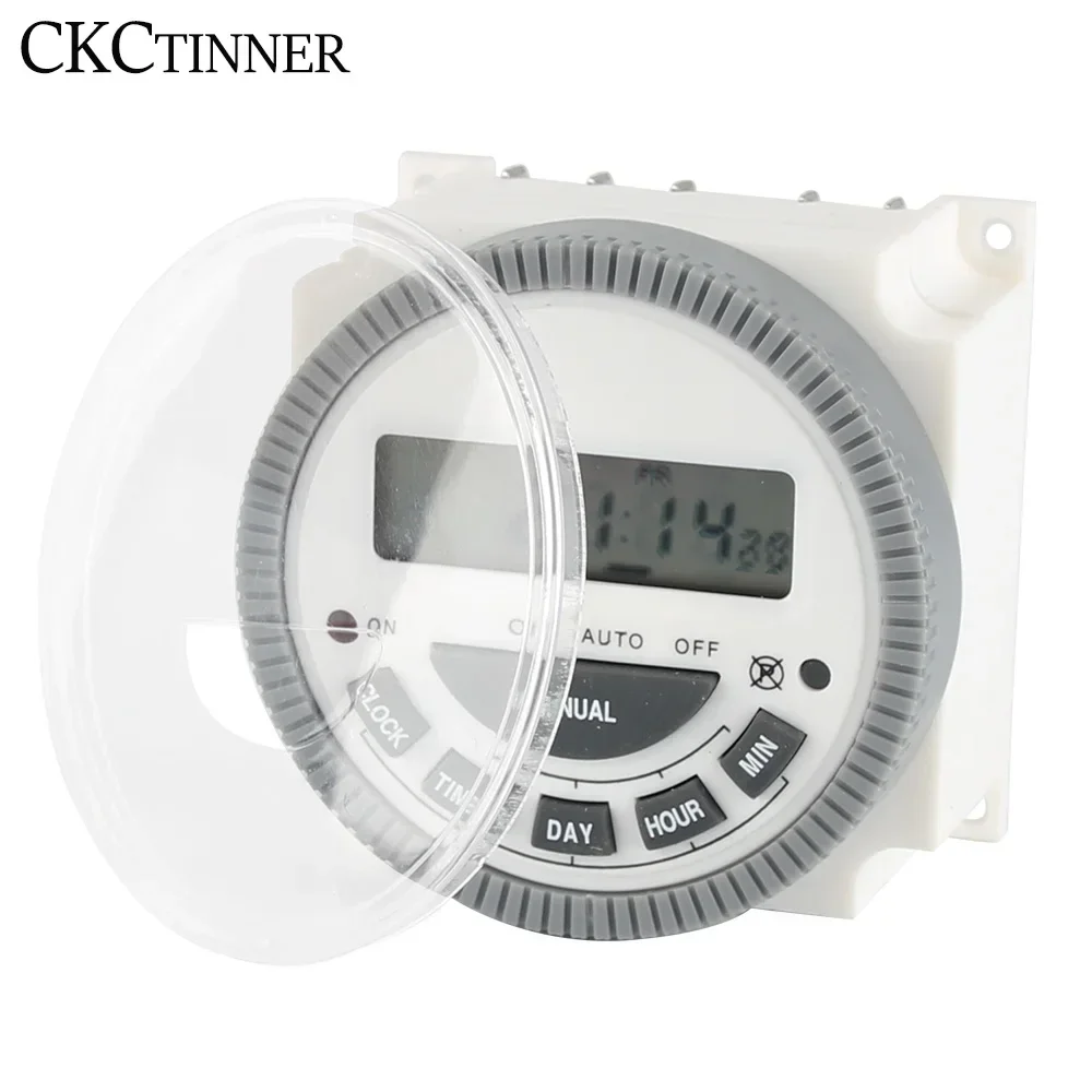 220V Timer Switch7 Days Weekly Programmable Digital Timer LCD 1.6 Inch Lighting Switch Inside Battery with Dustproof Cover