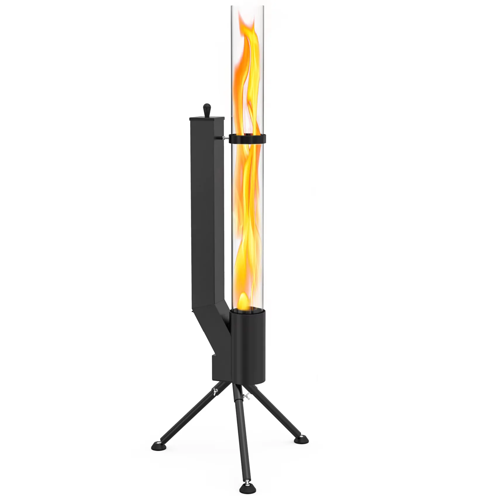 Calentador de pellets de acero de diseño moderno para Patio, chimenea de cohete, tubo de fuego, estufa de columna con antorcha para Villas