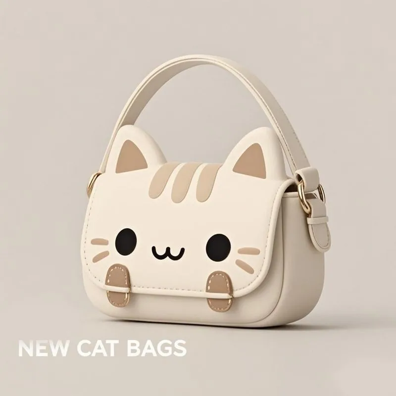 

Cute Cat Handbag Women 2025 New Trendy Large Capacity Shoulder Bag Ladies Leather Print Texture Fun Creative Crossbody Bag Chic