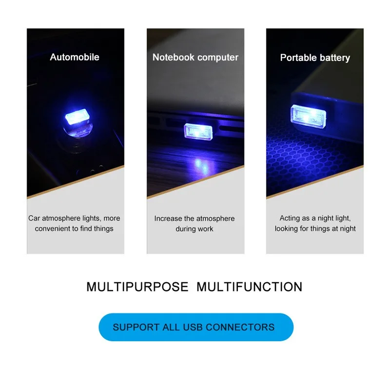 Night Lighting PC Auto Car Accessory USB Atmosphere Light Plug Play Decor Lamp Emergency Mini LED Car Light Auto Interior