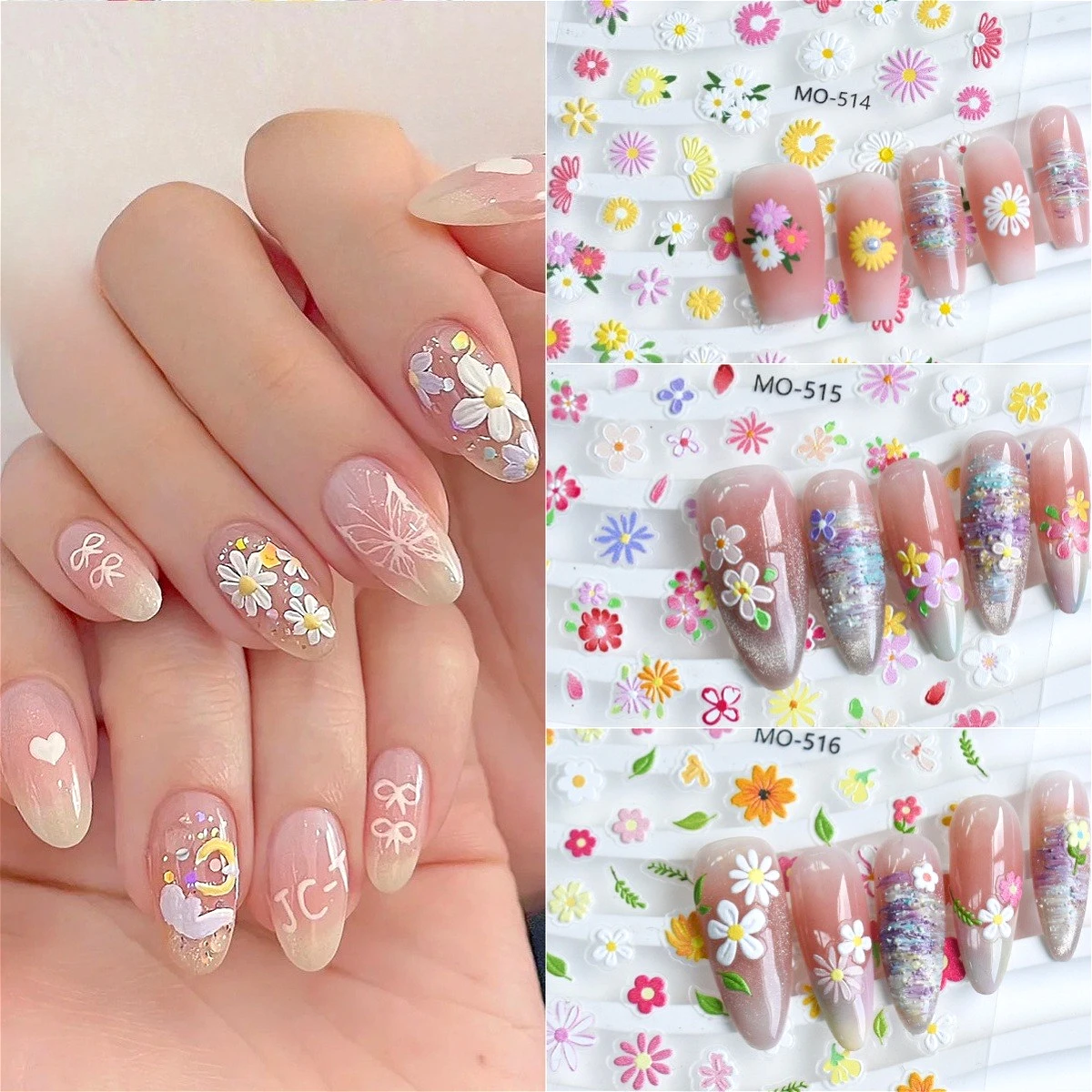 

Colorful Daisy Dried Flower Wild Flowers Petal Leaves Peach Blossom Moon Star Butterfly Garden Nail Art Stickers Manicure Decals