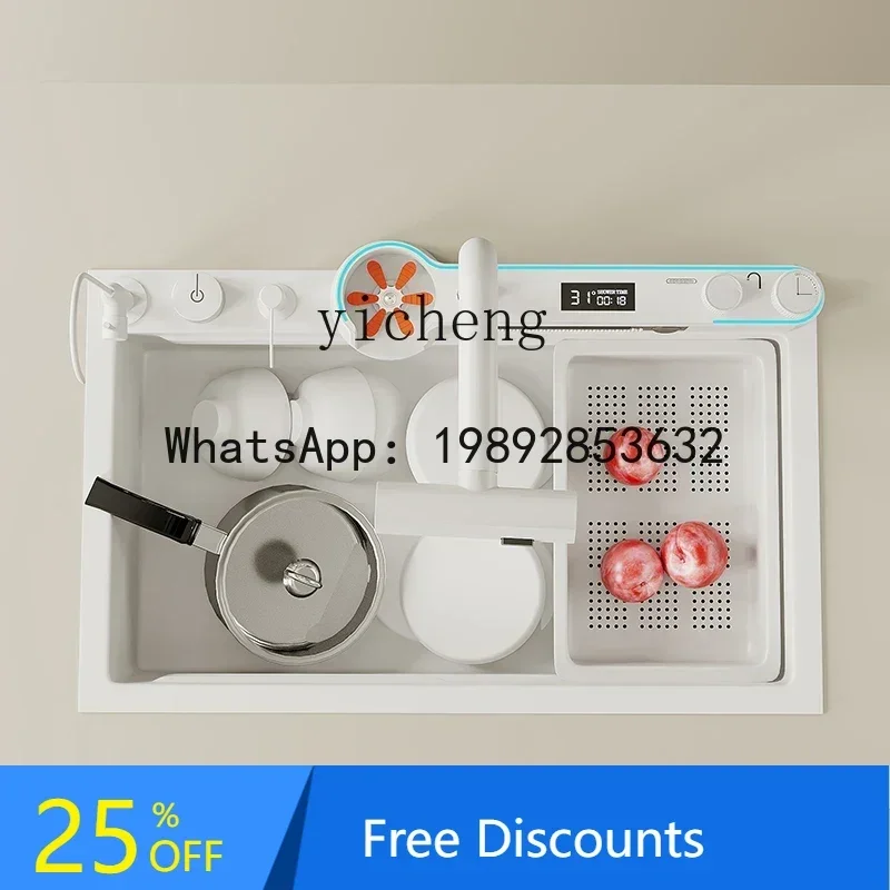 

LYY Double Waterfall Sink Kitchen Vegetable Basin Large Single Sink 304 Stainless Steel Dishwasher