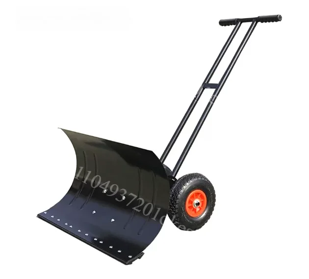 Wheeled Snow Pusher Large Size Manual Snow Removal Cart Thickened Wheel Shovel for Ground Clearing
