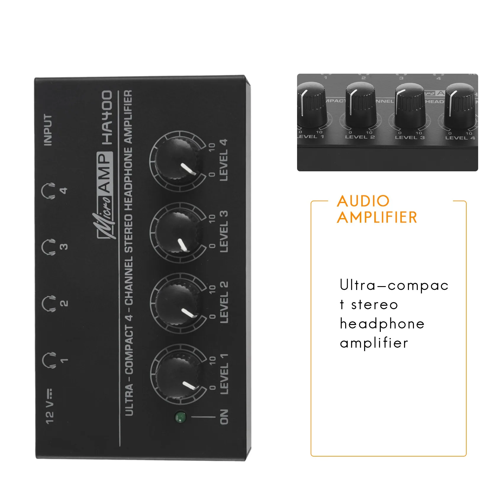 Eu Plug Ha400 4 Channel Headphone Amplifier With Power Adapter Black