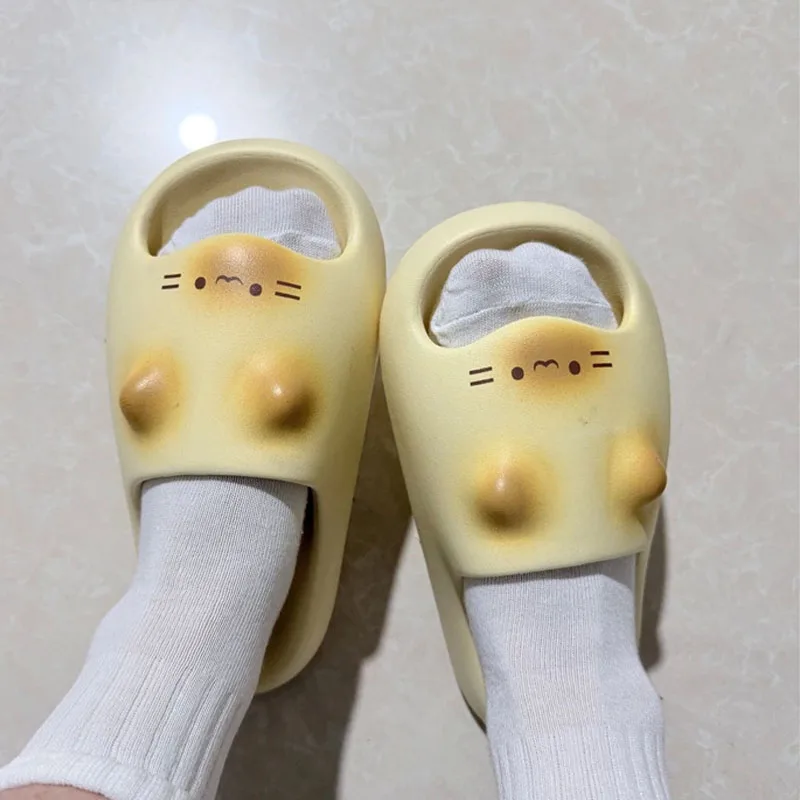 New Black Cat Slides Kitten Slippers Women Anti-Slip Cats Paw Sole Summer Sandals Beach Home Slippers Adjust Strap Sandal Shoes image 2