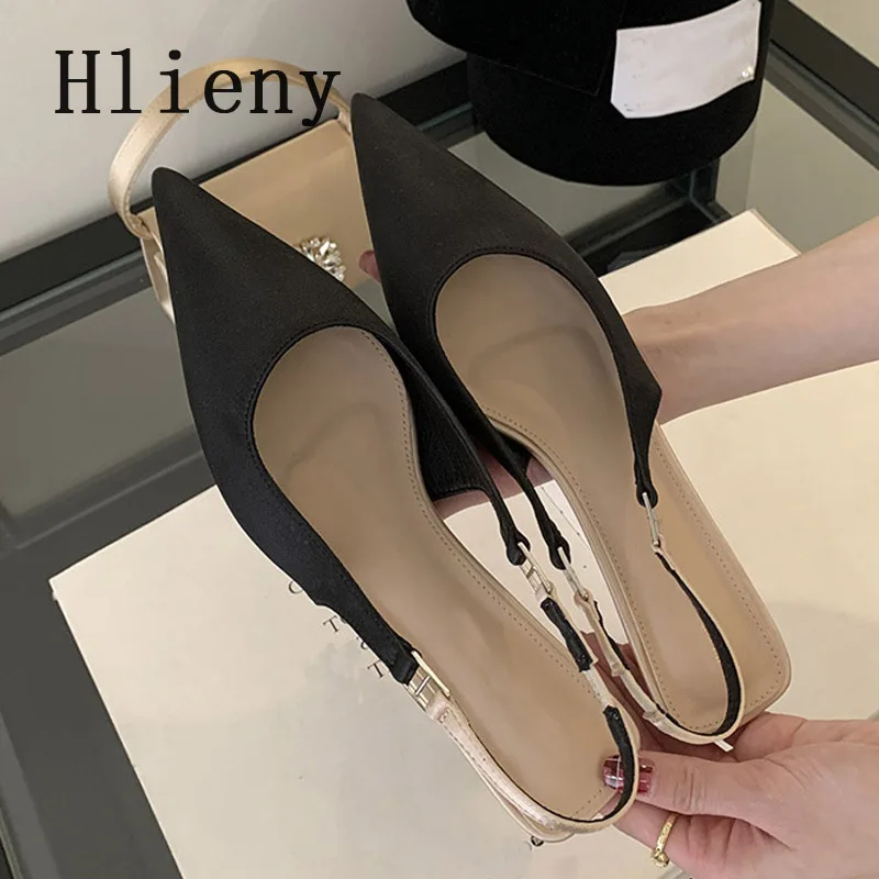 Hlieny الربيع الصيف Slingback النساء مضخات الانزلاق على حزام الظهر المرن منخفضة رقيقة الكعوب أشار حذاء مزود بفتحة للأصابع Escarpins نساء Talons