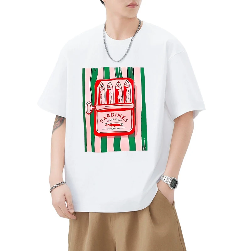 

Summer NEW Men Women T Shirt Sardine Printed 100% Cotton short sleeve T-shirts Casual Fashion O-Neck Loose Tops Unisex