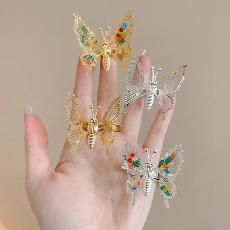 New Cute Moving Butterfly Hairpin Girls Beaded Barrettes Hair Accessories Shaking Move Wing Top Clip Bangs Clip Jewelry Gift