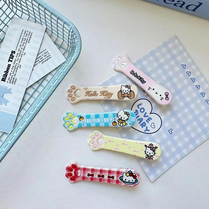 Cartoon Sanrio Hello Kitty Cat Paw Hair Clips For Women Girls Sweet Side Bangs Clip Headdress Kawaii Hair Accessories Gifts