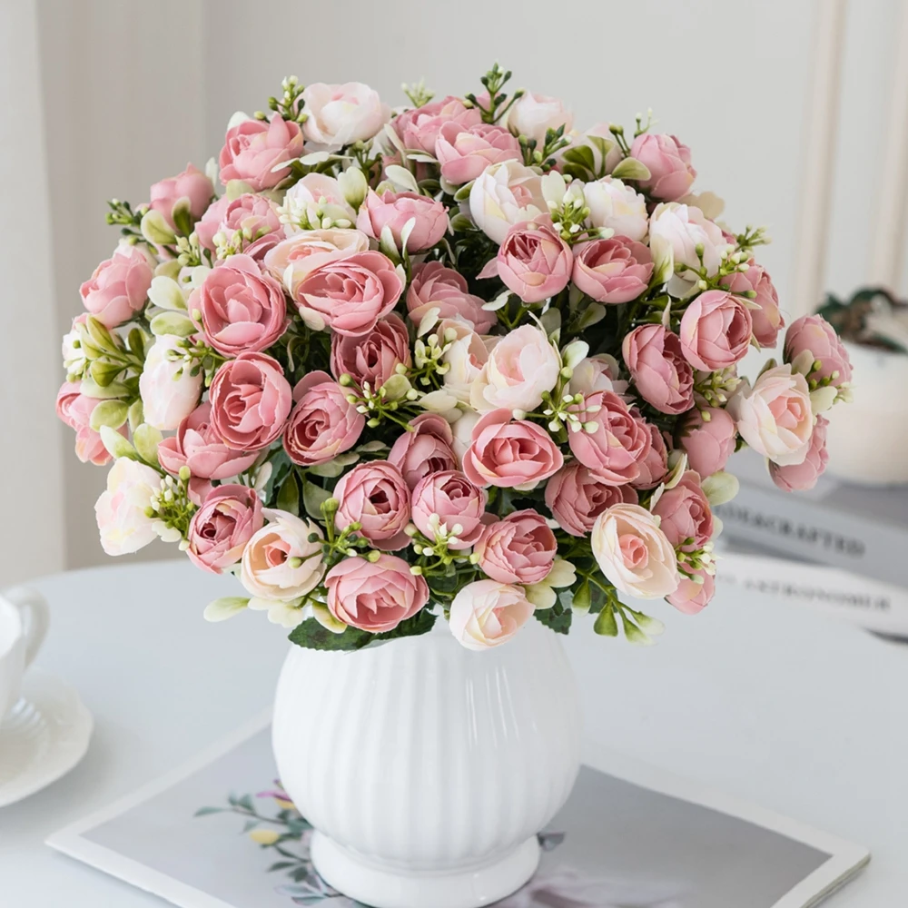 

Artificial Flowers Silk Roses Small Tea Bud Wedding Outdoor Yard Garden Party Home Room Decoration Floral Arrangement Festival