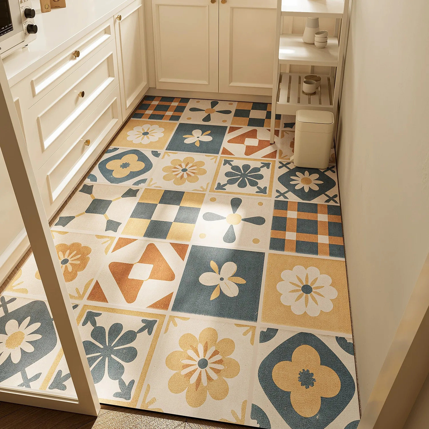 

Kitchen Carpet Non-slip Waterproof Oil-proof Floor Mat Retro Geometric Flower Pattern Rug Large Size Home Decoration Mats 주방 카펫