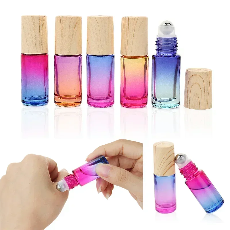 

5/10/20/30/50pcs 5ml Thick Glass Roll On Bottles Gradient Color Empty Bottle Roller Ball Bottle For Essential Oil Travel Kit