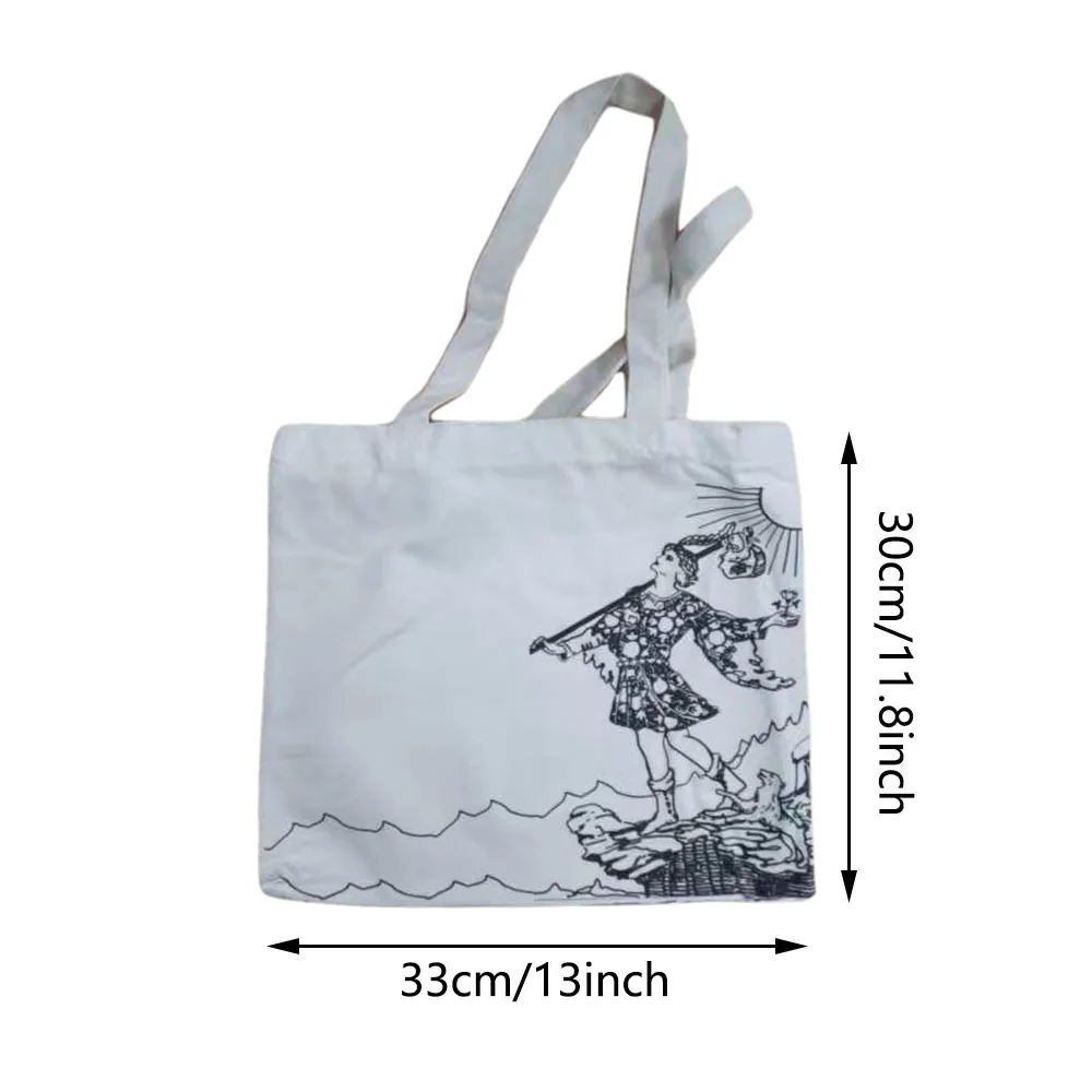 حقيبة قطنية بطابع التارو الروحي مقاس 33*30 سم - مطبوعات مزدوجة كذبة وقوة، حقيبة قوية ذات سعة كبيرة #4