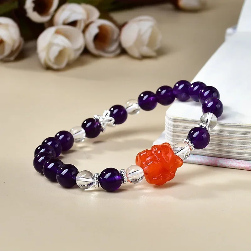 

Amethyst White Crystal Salt Source Nine-tailed Fox Bracelet Light Luxury Fashion Ladies Lucky Bracelet, Gift