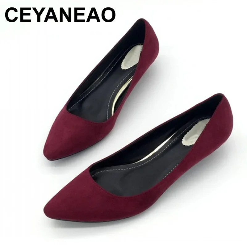 CEYANEAO Sexy Women Low Heel Pumps Spring Autumn Flock Plain Shallow Slip On Female Pumps Shoes Ladies Casual Single Shoes