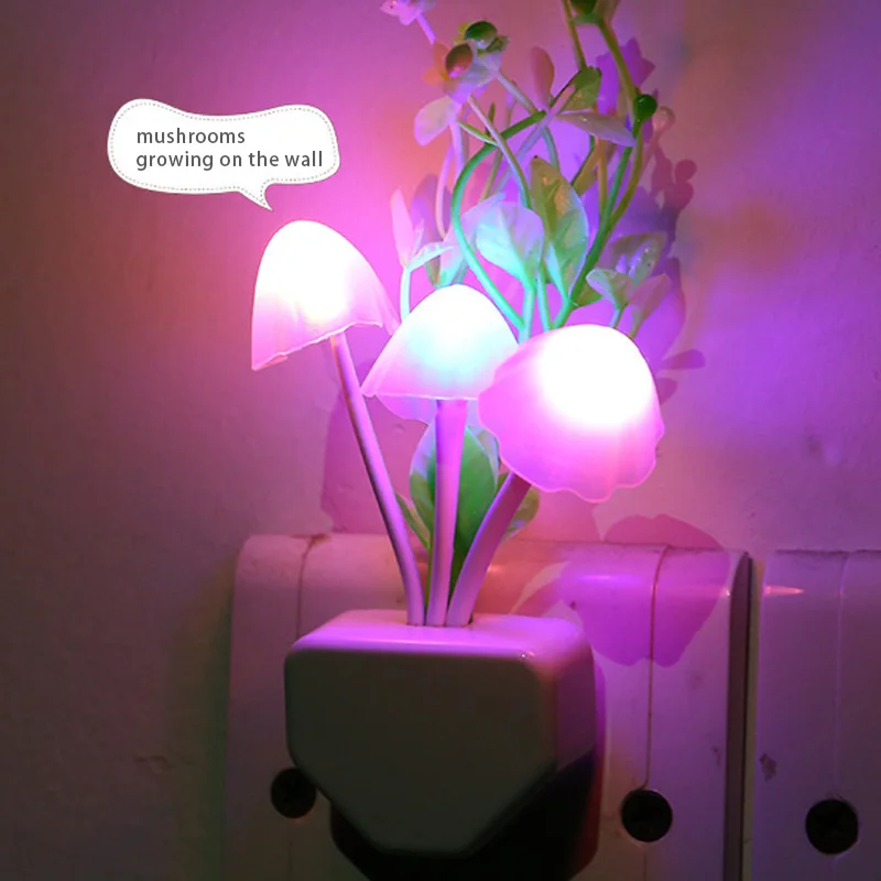 LED Mushroom Night Indoor Wall Light US EU Plug Romantic Colorful Bulb Bedside Atomsphere Lamp Home Illumination Decoration