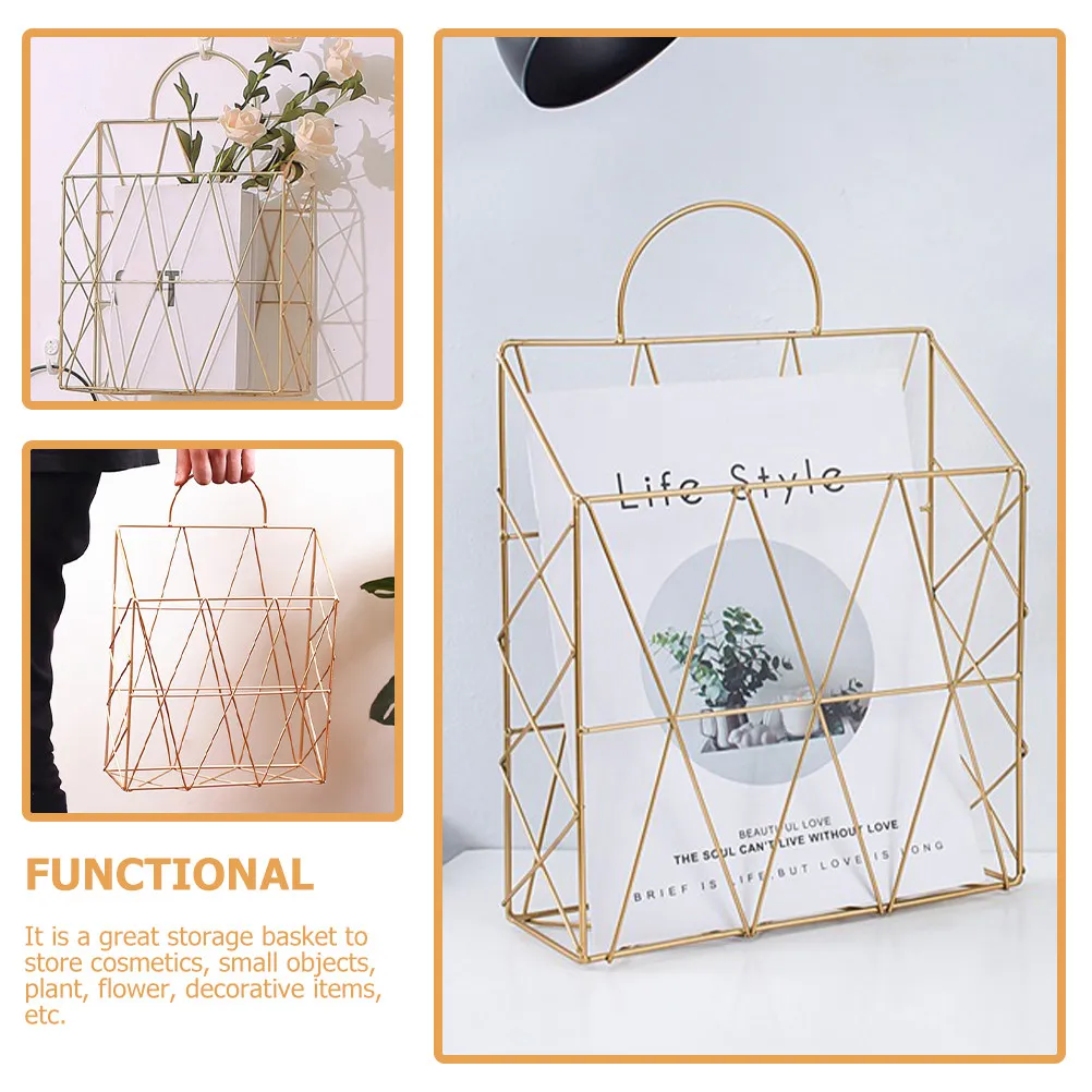 Cesta de Almacenamiento Metálica de Escritorio, Organizador de Alambre de Hierro con Asas para Cocina, Baño, Escritorio, Encimera, Ahorro de Espacio, Color Dorado