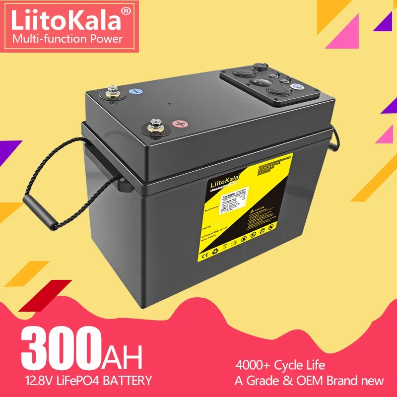 LiitoKala 12V 300AH lifepo4 lithium battery 4s 12.8V 300Ah with voltage display for 1200w inverter boat golf cart UPS