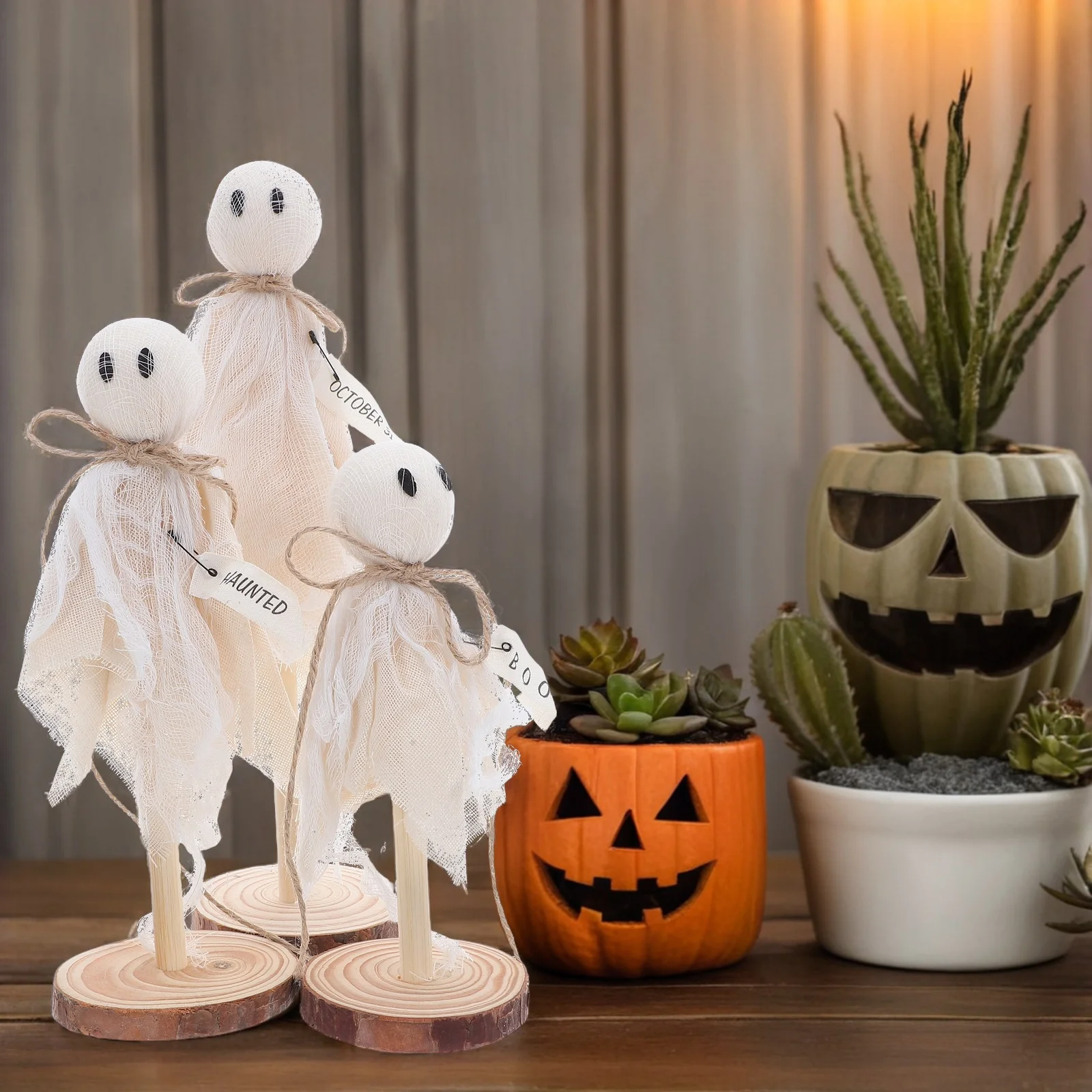 

3 Pcs Halloween Decorations Desktop Adornment Ghost Indoor Figure Ornament Funny Garden Statues