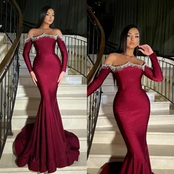 Mermaid prom dress crystal off shoulder formal evening dresses elegant long sleeves party for special occasions promdress