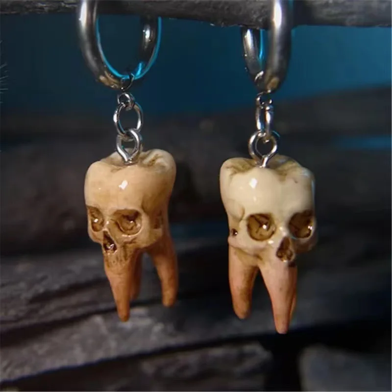 Skeleton Earrings Halloween Handmade Skeleton Braces Earrings Resin Gothic Punk Style Dark Horror Beads