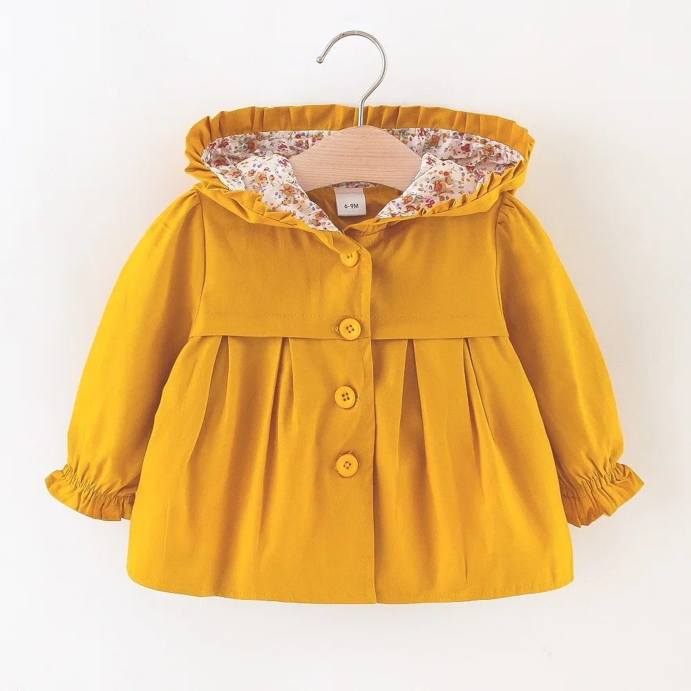 Korean Flower Baby Girls Jackets Spring Autumn Solid Hooded Windbreaker For 0-4 Years Kids Casual Outerwear Baby Trench Coat