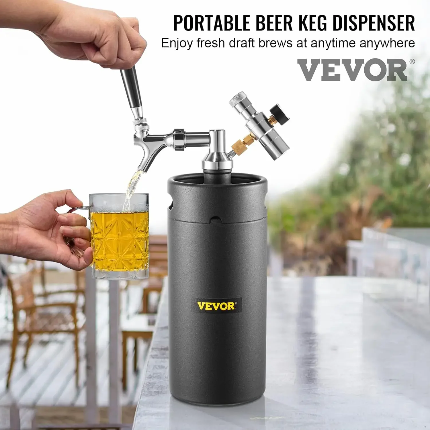 Beer Growler Tap System, 128Oz 4L Mini Keg, 304 Stainless Steel Pressurized Beer Growler, Keg Growler with Pressure Display