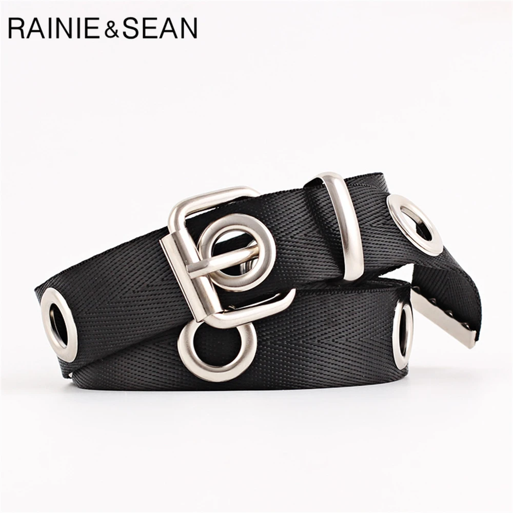 RAINIE SEAN Women Long Belt Red Pin Buckle Ladies Belt High Fashion Female Canvas Belt Strap 120cm 140cm Ceinture