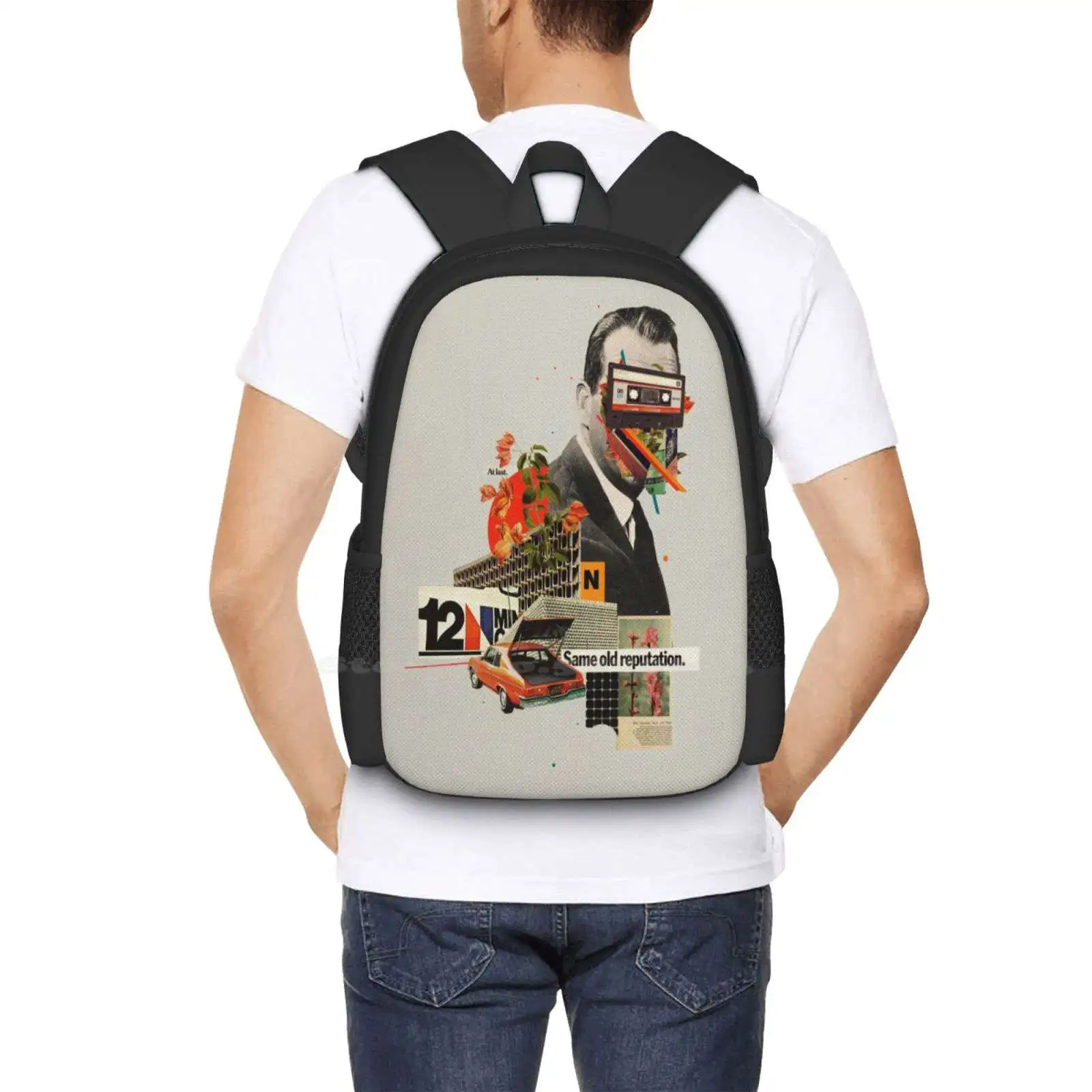 Same Old Reputation Hot Sale Backpack Fashion Bags Frank Moth Collage Vintage Retro Pop Art Old Adv Man Typography Graphic