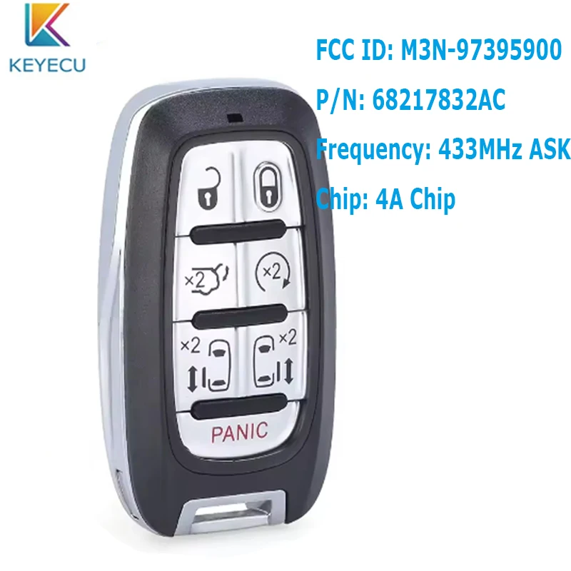 KEYECU Smart Remote Key Fob for Chrysler Pacifica 2017 2018 2019 2020 Voyager 2021 2022 2023 433MHz 68217832AC M3N-97395900 7B