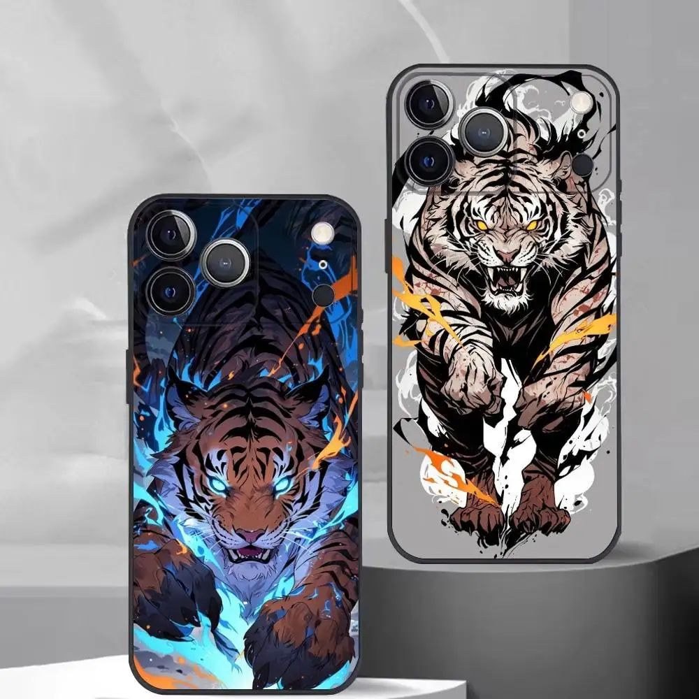 

Cartoon Ferocious Tiger Phone Case For iPhone 17, 16,15,14,13,12,11 Plus,Pro Max, Others Soft Black Cover