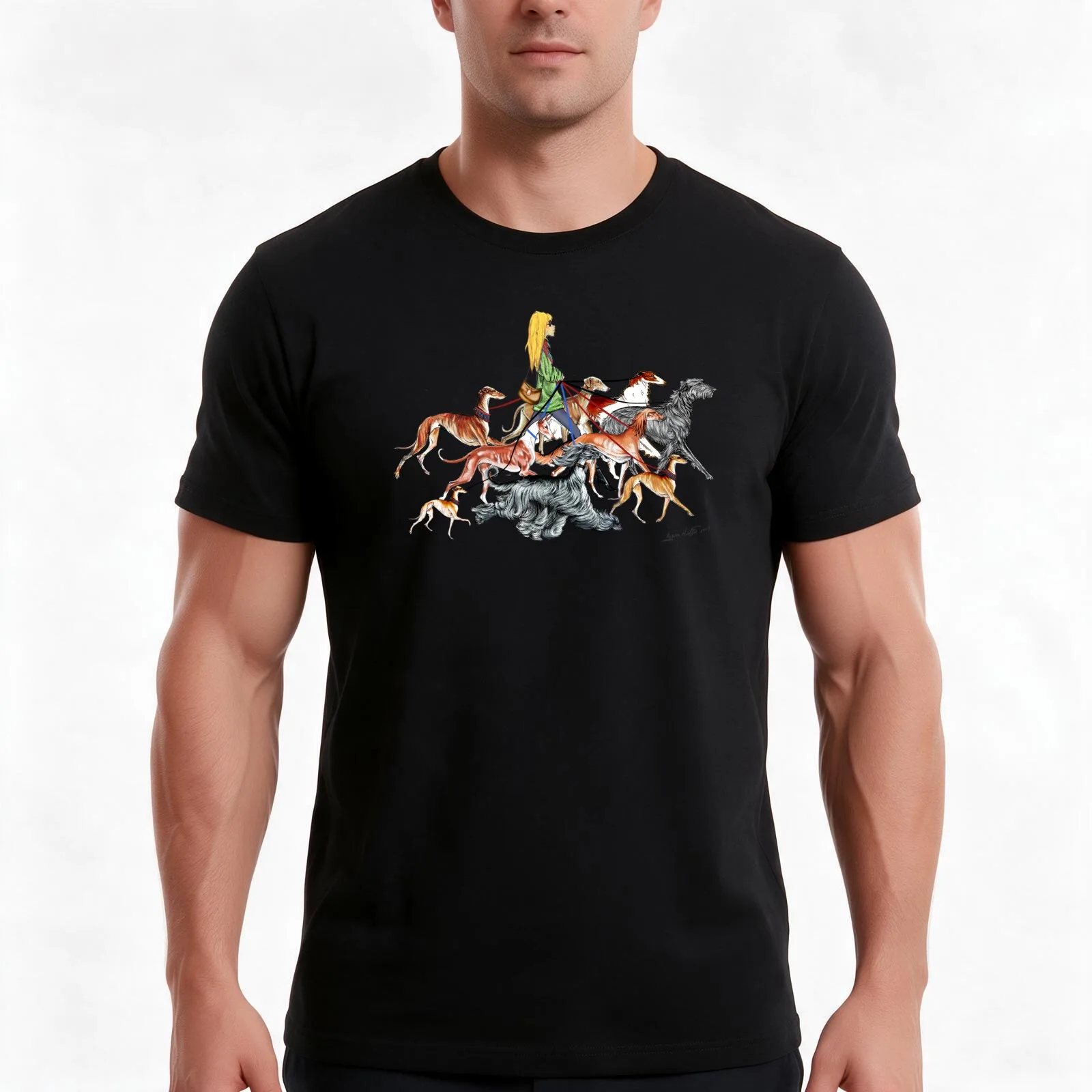 NEW!!! Walking the Sighthounds. BLONDE HAIR! T-Shirt, Summer Casual Cotton Tee, Oversized Streetwear Tops, Vintage Graphic Print