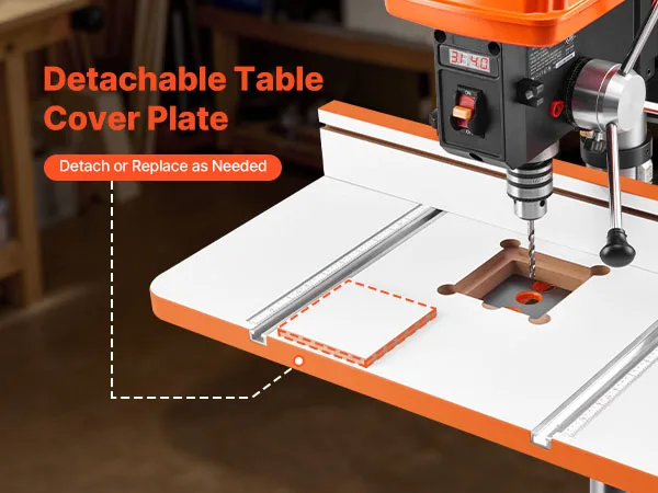 SucceBuy Drill Press Table 24x12Inch Adjustable Fence Stop Block T-Slots MDF Tabletop Built-In Scale Fits Clamps Vises For Drill