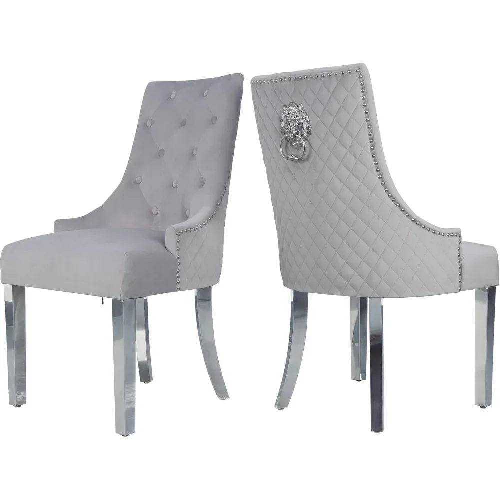 

Velvet Dining Chairs Set, Tufted Nailhead with Stainless Steel Legs and Lion Head Pull Ring, Wingback Dining Kitchen Chairs