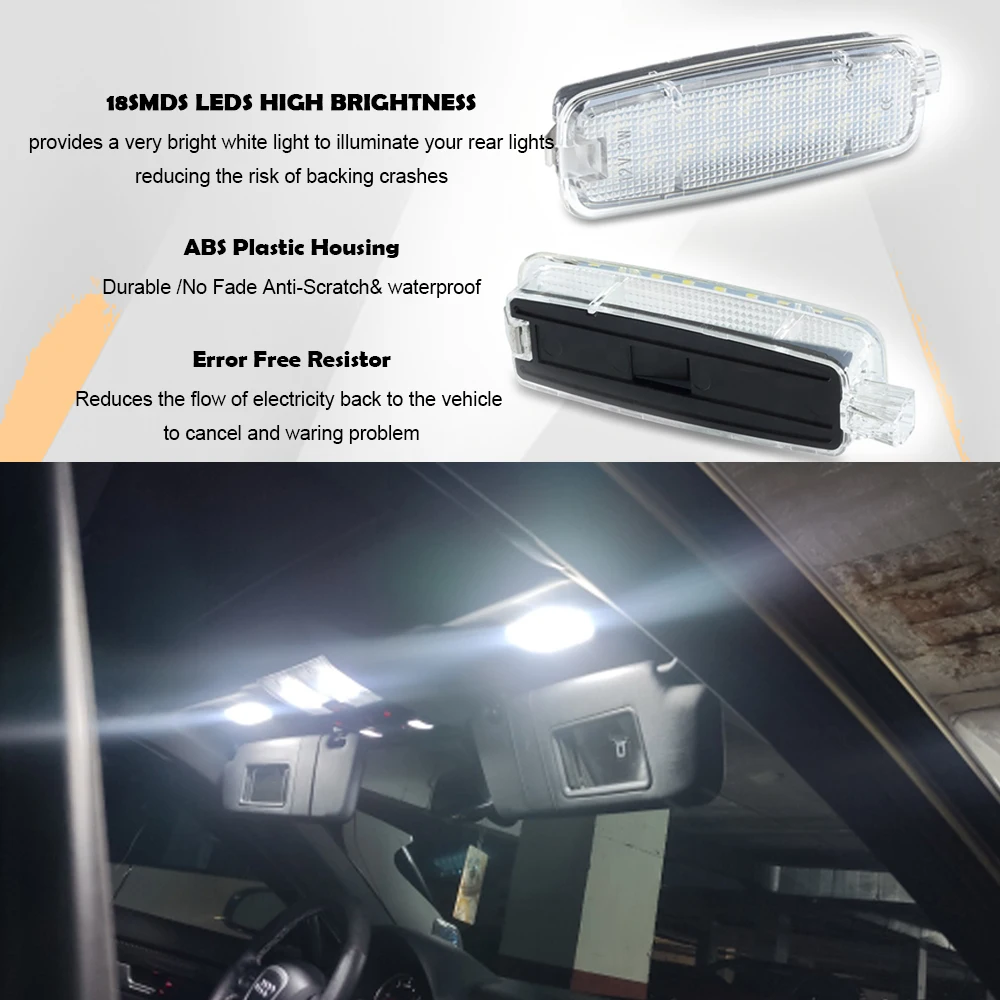 2Pcs White LED Interior Vanity Mirror Light Reading Lamps for Audi A3 S3 RS3 A4 S4 A5 S5 RS5 A6 A6L S6 RS6 A7 A8 S8 Q5 TT TTS