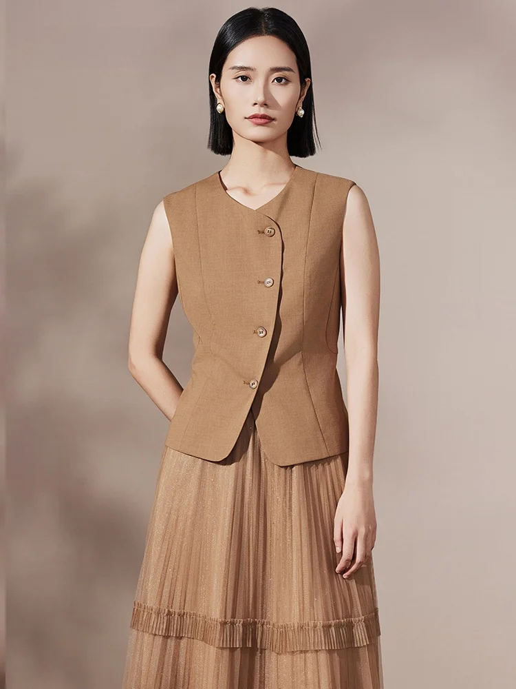 

Ele round Ne Svel Vest Top Women's Faion Outerwear Versatile Simple Sle Summer New Arrival Jien