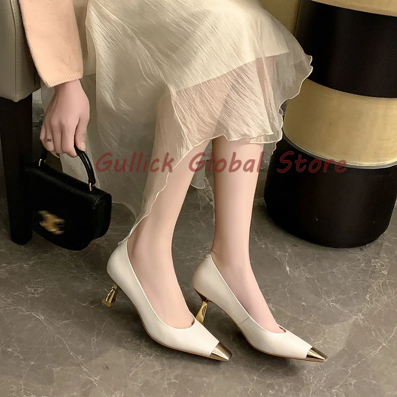 

2024 New Style Women Shoes Pointed Toe Genuine Leather Shallow Slip On Pumps Spring Dress Career Soft Elegant Ladies Shoes Cosy