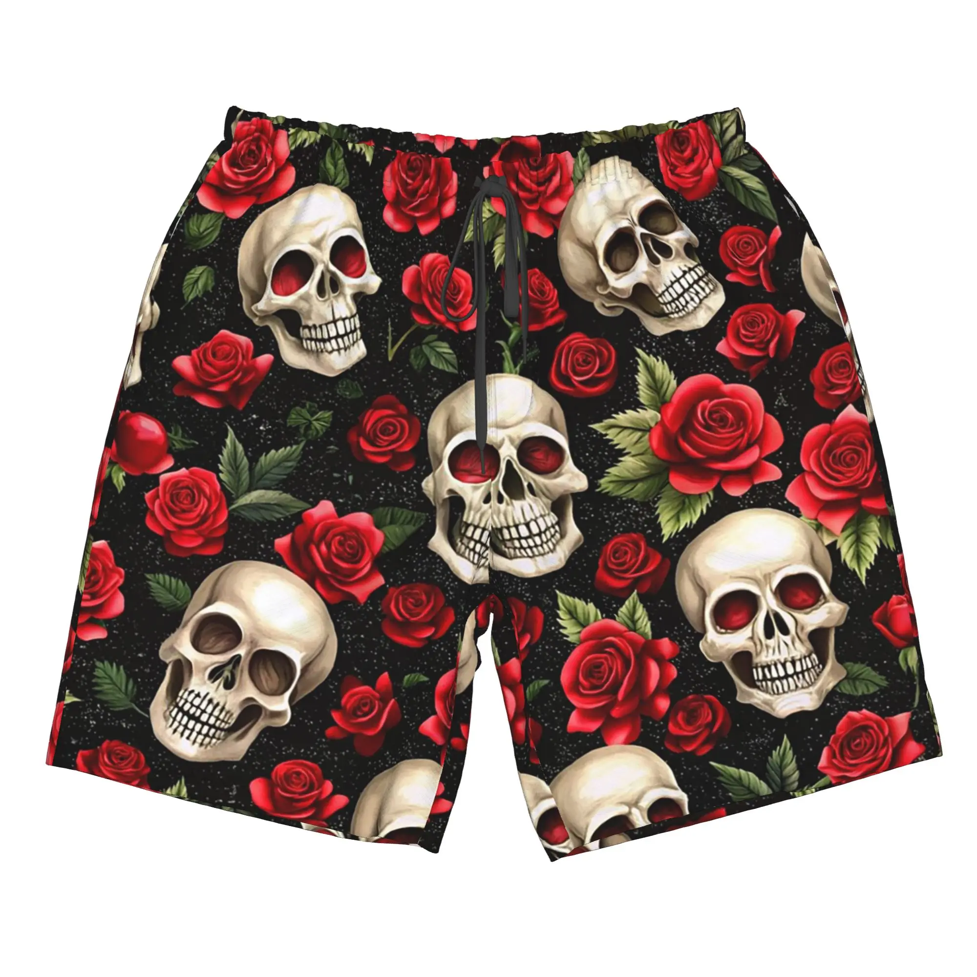 Gothic Skulls and Roses Halloween Pattern Trunks Beach Board Shorts Casual Quick Dry Swim Summer Men Pants