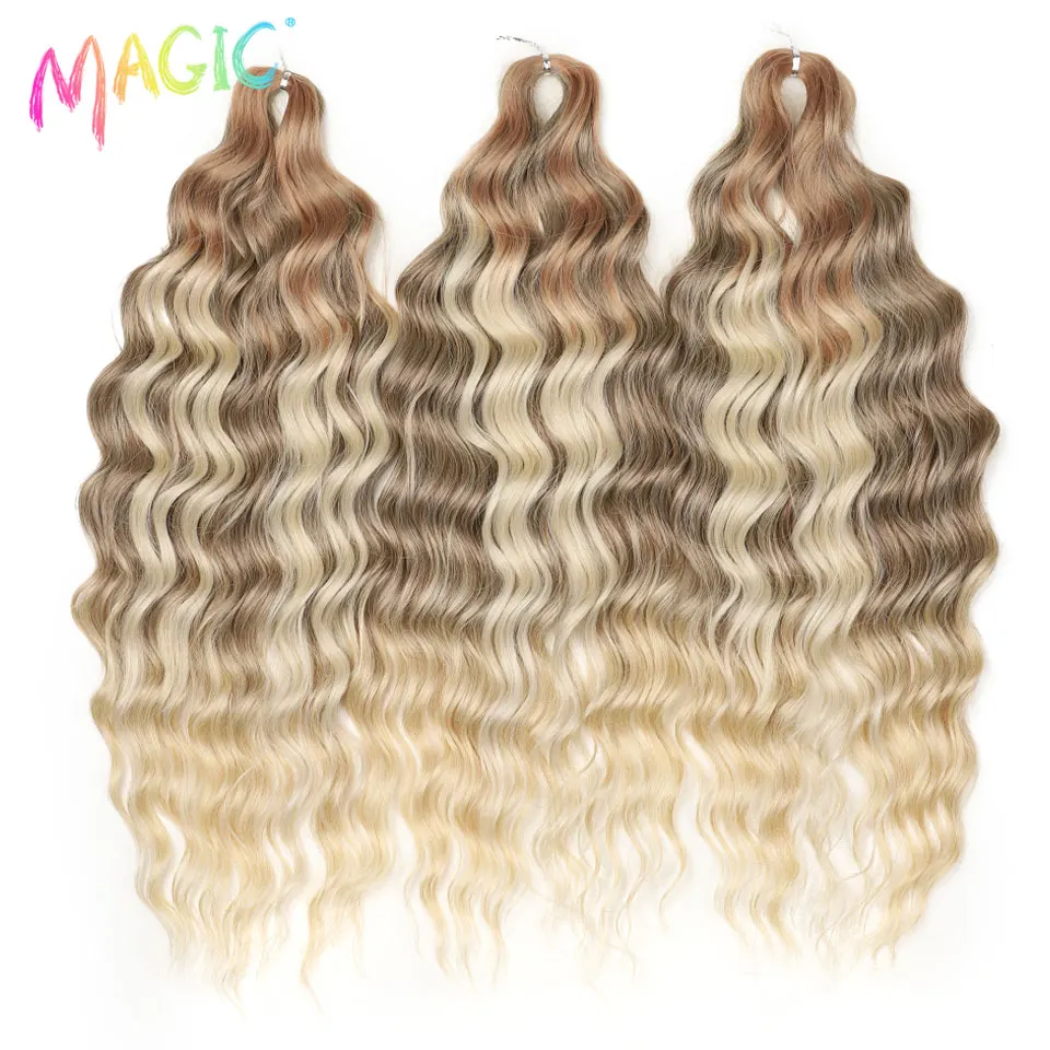 Magic Hair Synthetische lose tiefe Welle Flechten Haarverlängerungen 24 Zoll Wasserwelle Zopfhaar Ombre Blonde Twist Crochet Curly Hai – Detail 37