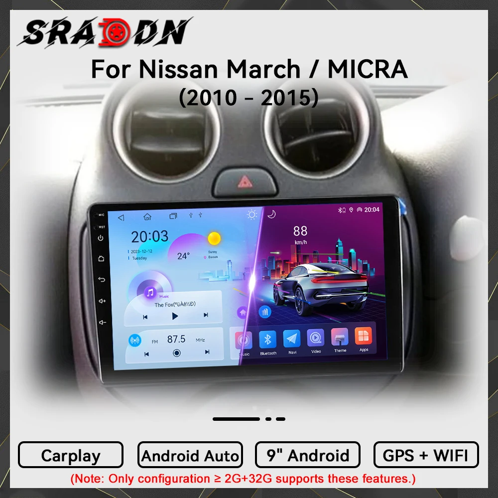 Para Nissan March MICRA 2010 2011 2012 2013 2014 2015 Android Car Radio Reproductor de video multimedia automotriz Navegación GPS Carplay Pantalla táctil Auto Estéreo Sistemas inteligentes
