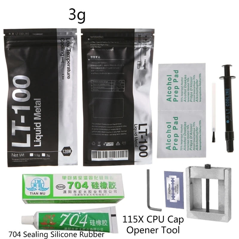 LT-100 Liquid Metal Thermal Conductive Paste Grease for CPU GPU Cooling Liquid Ultra 128W/mK 1.5g 3g Compound Grease