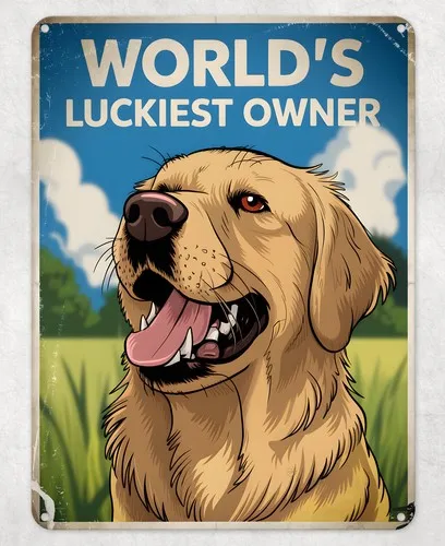World's Luckiest Dog Owner Metal Poster Wall Tin Sign Man Cave Shed Home Plaque --Tin Sign