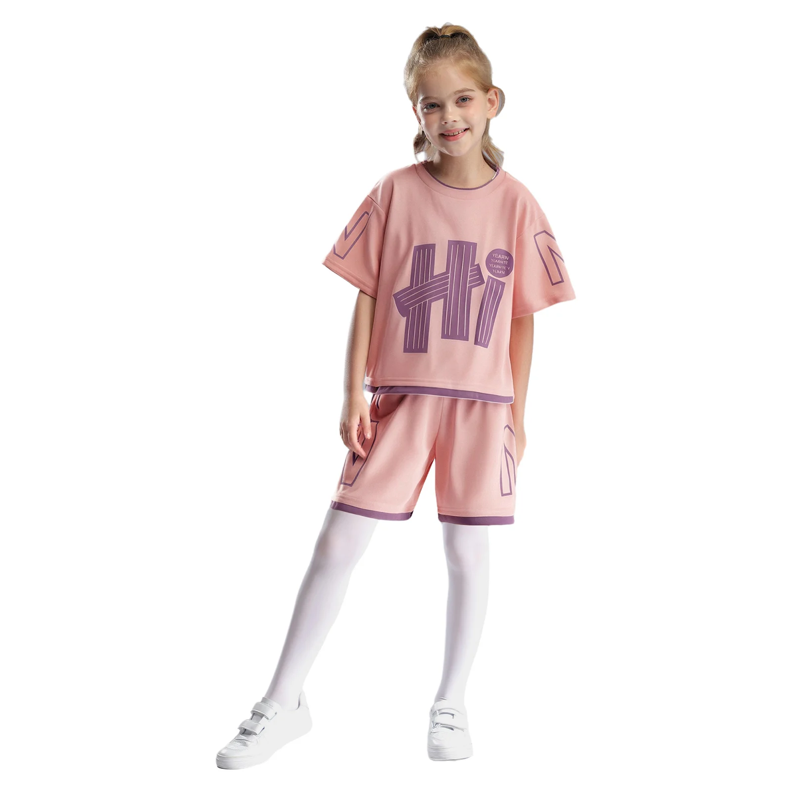 

Kids Girls Summer Contrasting Letter Print Sports Outfits Short Sleeve T-shirt with Shorts for Casual Running Jogging Exercise