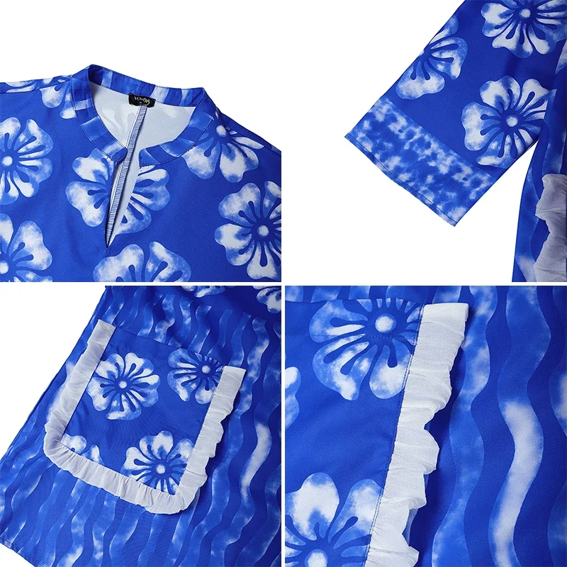 VONDA Vestidos de talla grande para mujer, Mini Vestidos bohemios de manga larga con estampado Floral, vestido veraniego informal con bolsillos sueltos, bata de fiesta 0XL-5XL