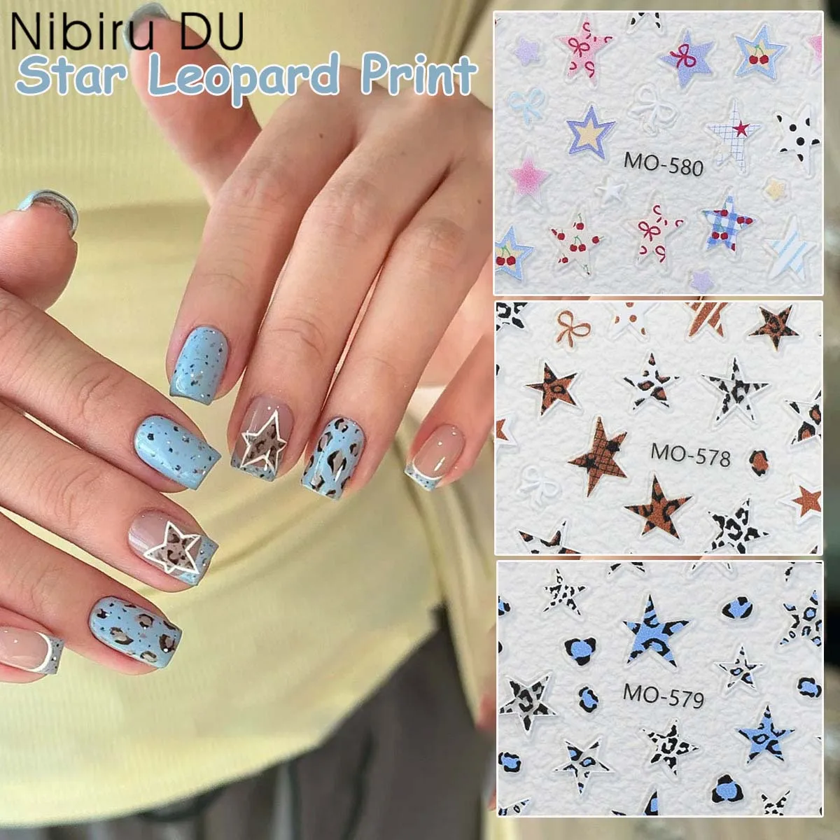 

3D Star Leopard Print Nail Art Stickers DIY Holographic Decals Self-Adhesive Nail Sliders Manicure Design Decorations Accessory